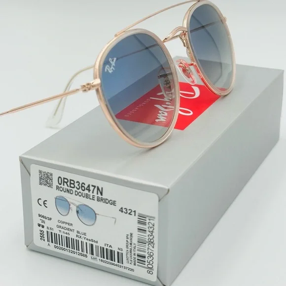Ray-Ban Unisex Sunglasses Round RB3647N 51-22-145 Copper w/ Gradient Blue Lens